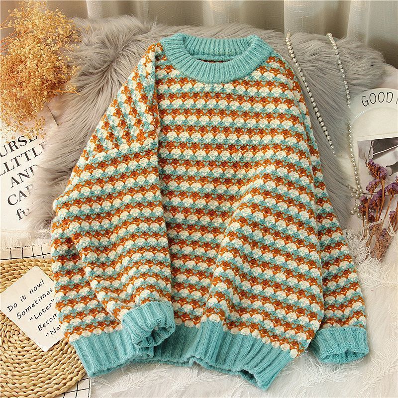 Soft Glutinous Plaid Autumn And Winter Coarse Yarn Sweater Loose