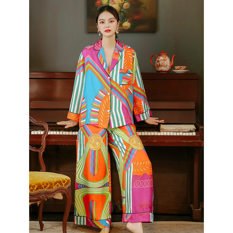 Women's Long Sleeved Trousers Thin Silk Ice Silk Suit