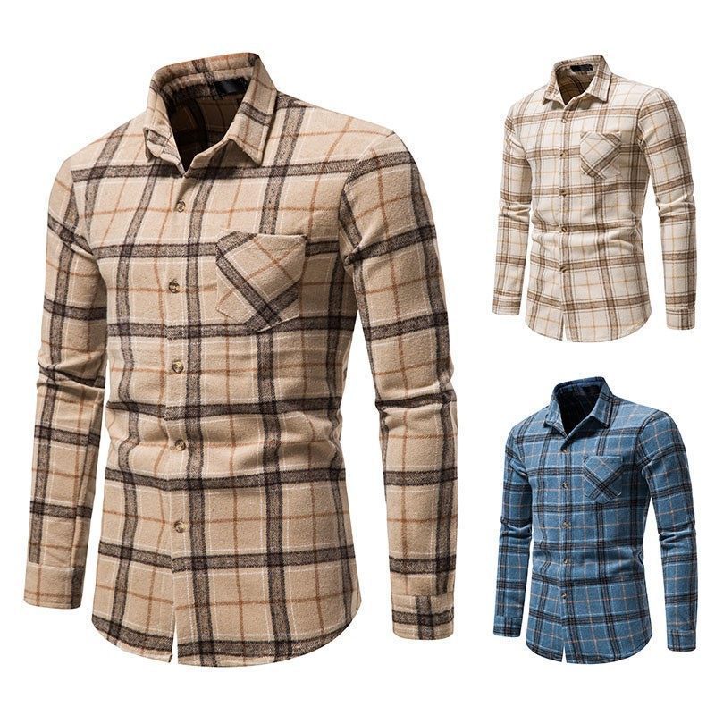 Men's Thick Warm Woolen Flannel Casual Long sleeve