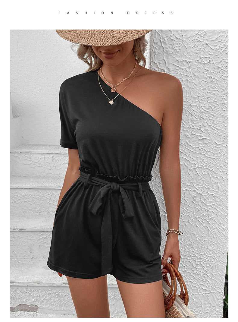 Women's Clothing Casual Shoulder Solid Color One-piece Shorts