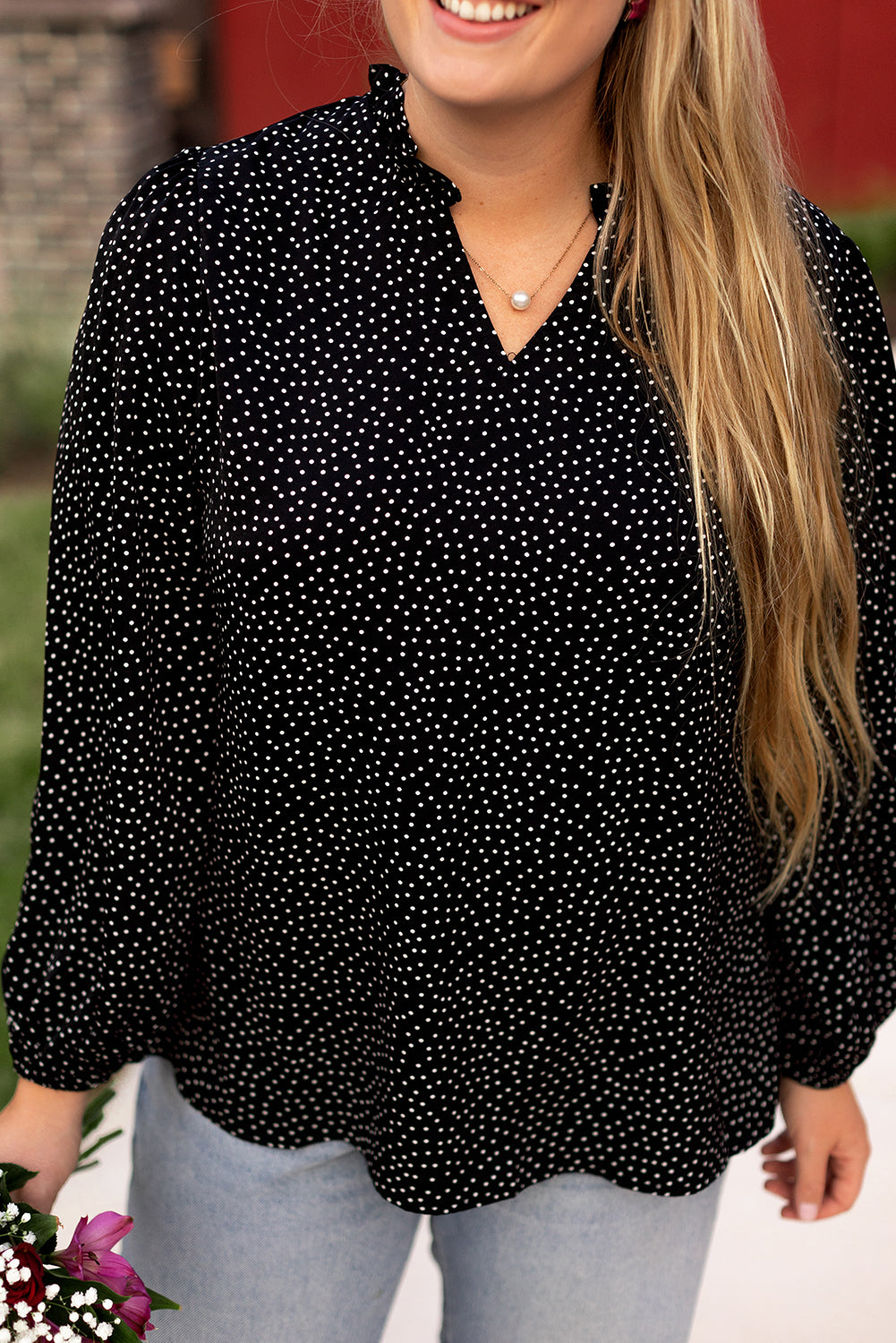 Black Plus Size Leopard Print Notch V Neck Blouse