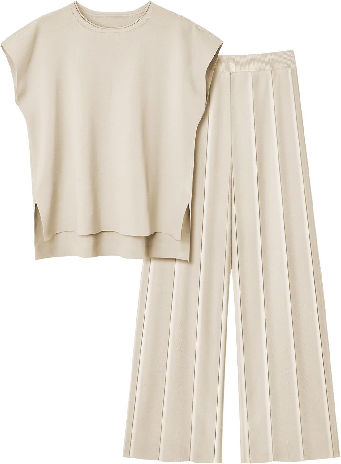 Women's Knit Casual Suit Sleeveless Vest Sweater Wide-leg Pants Two-piece Set