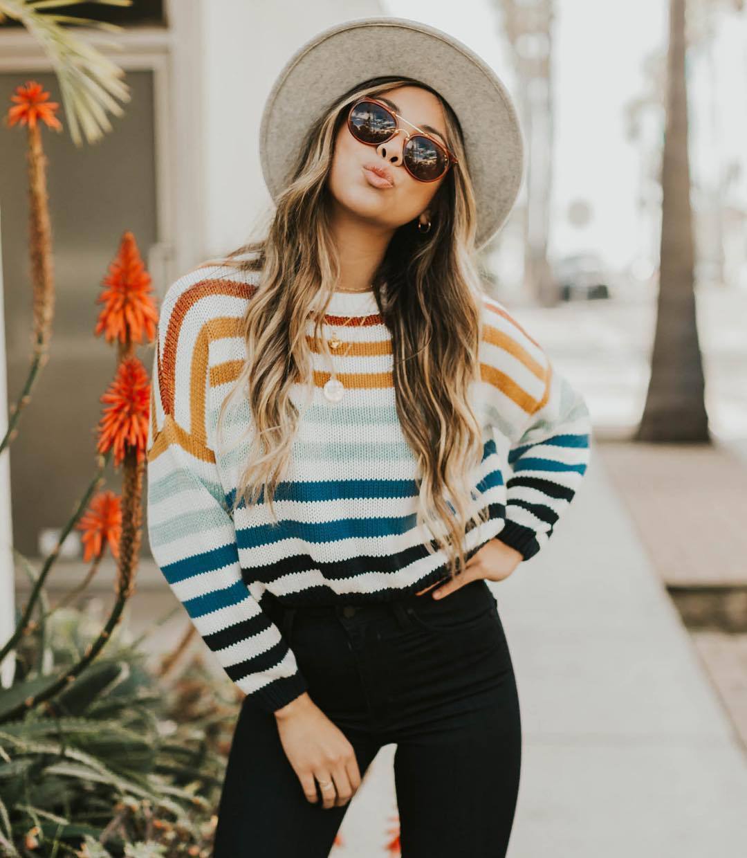 Rainbow contrast striped sweater