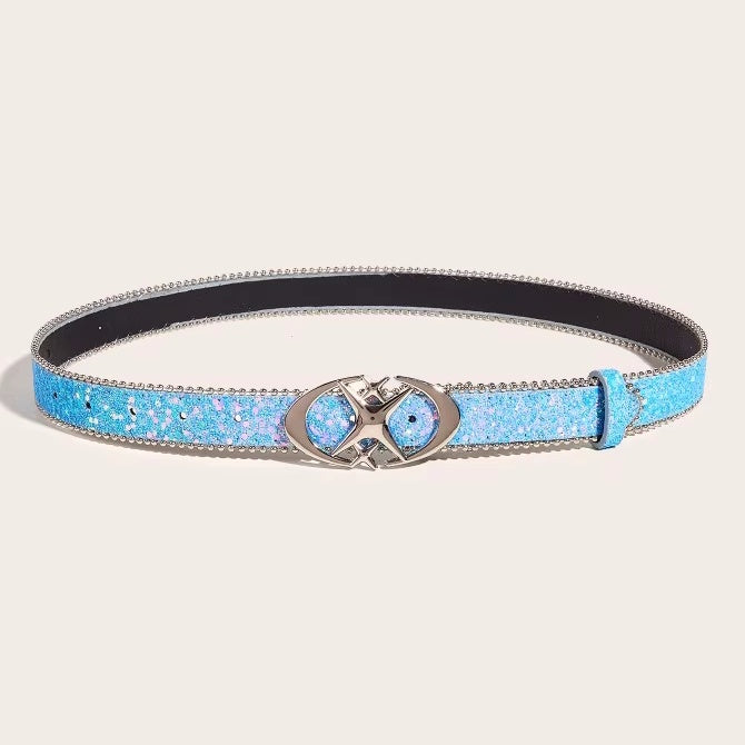 Women's Silver Belt With Sequin Buckle Belt