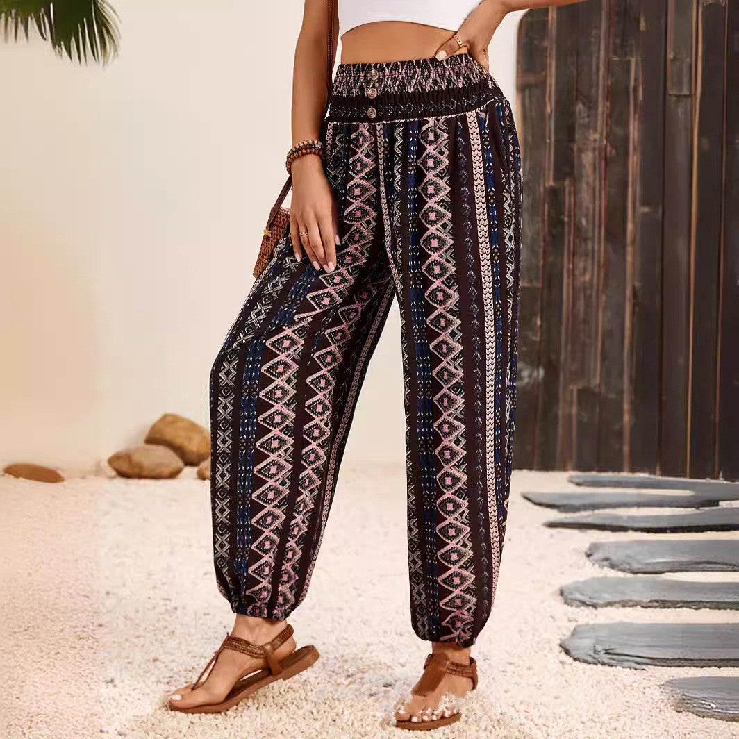 Women's Loose Slimming High Waist Print Trousers