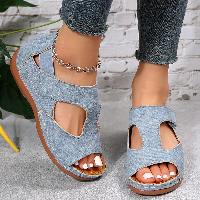 Casual Sandals Summer Shoes For Women Low Heels Velcro Shoes