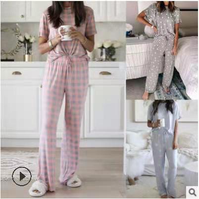 European And American Women's Printed Short-sleeved Two-piece Home Wear Pajamas