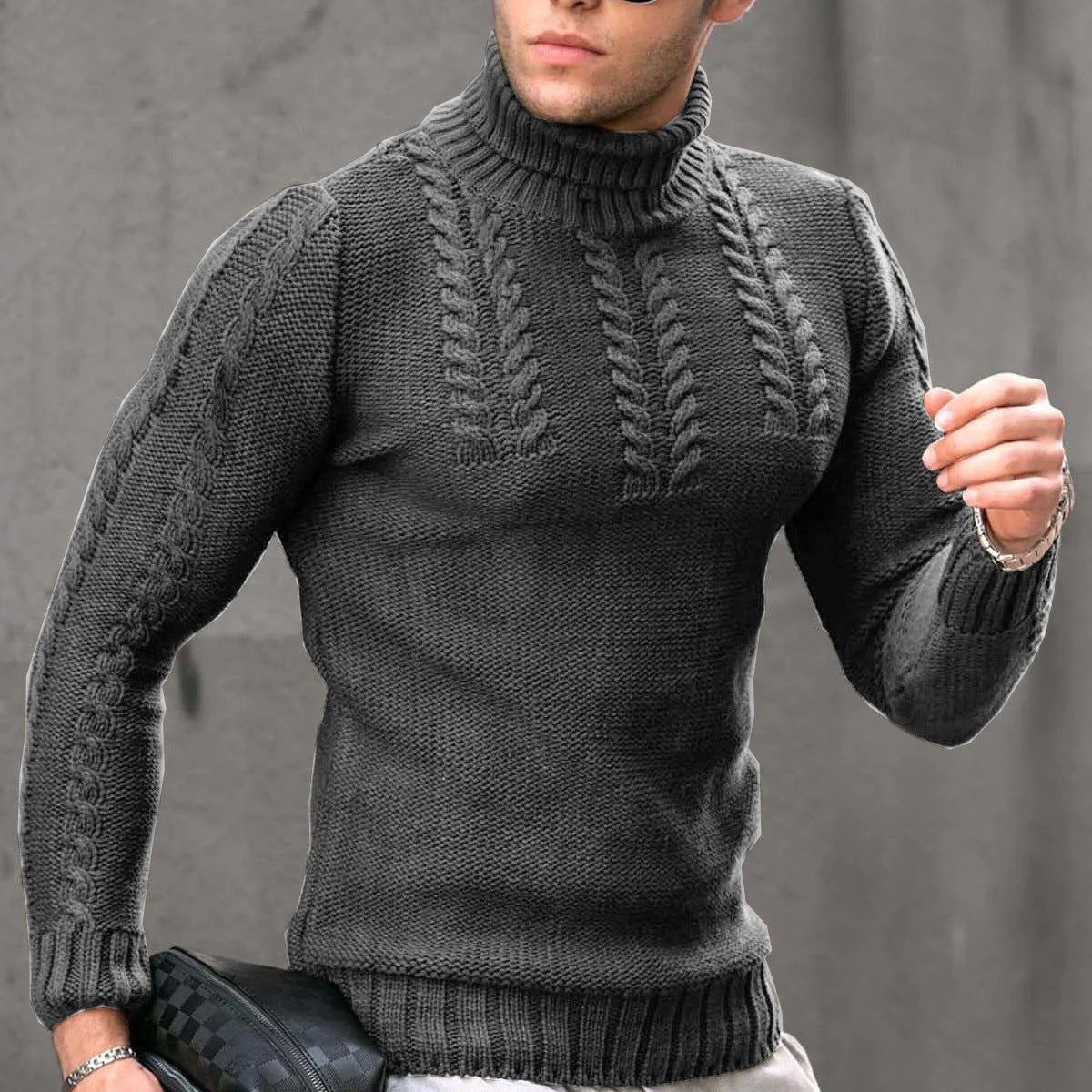 Men's Turtleneck Twisted Long-sleeved Sweater Thermal Head Cover