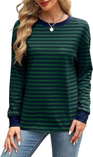 Women's Striped Pattern Round Neck Long-sleeved Sweater