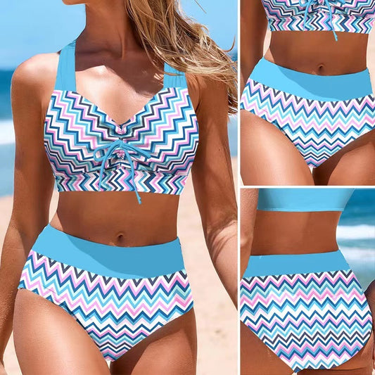 Solid Color Cross Sling Split Swimsuit