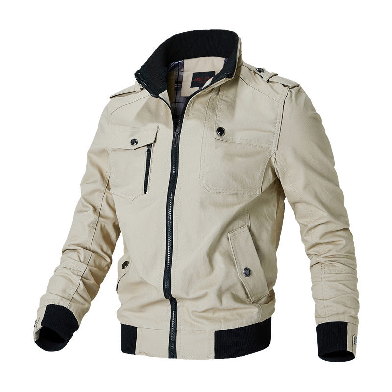 Men's solid color jacket zipper pocket coat