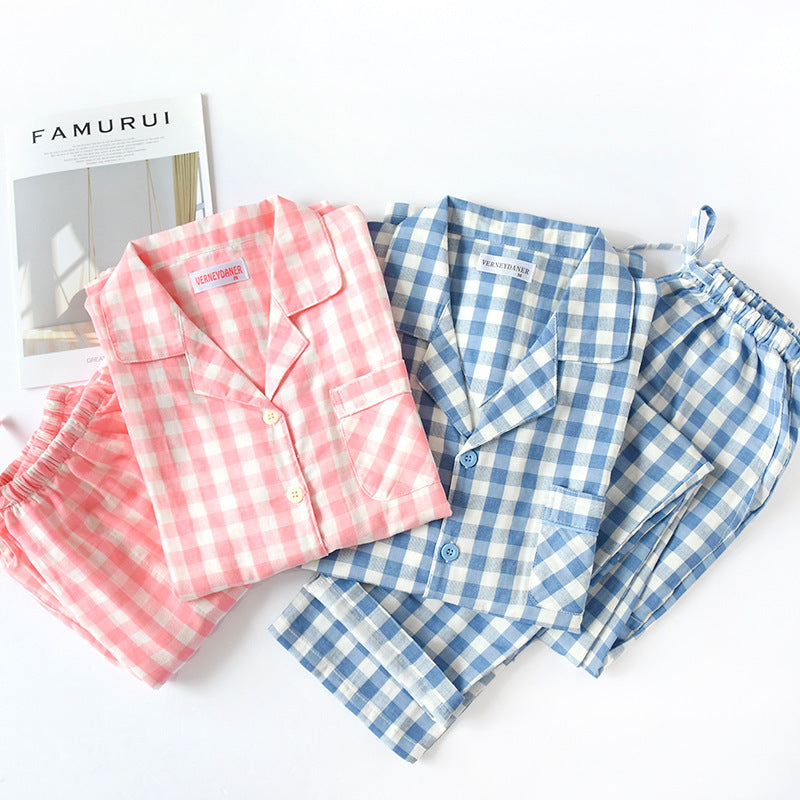 Cotton gauze plaid pajamas set