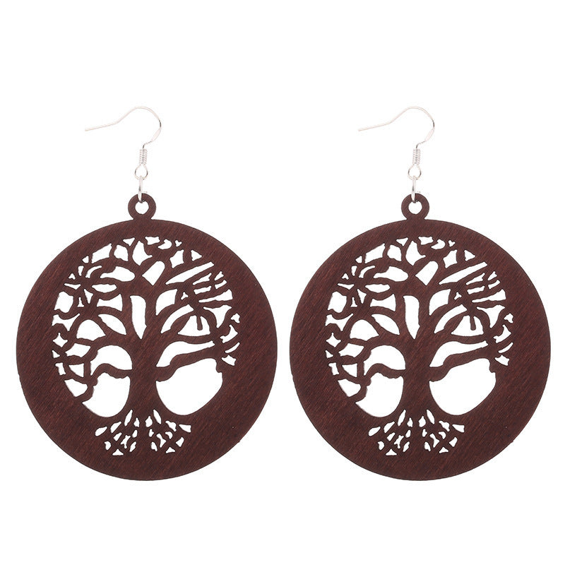 Exaggerated African Pattern Geometric Wooden Earrings Brown