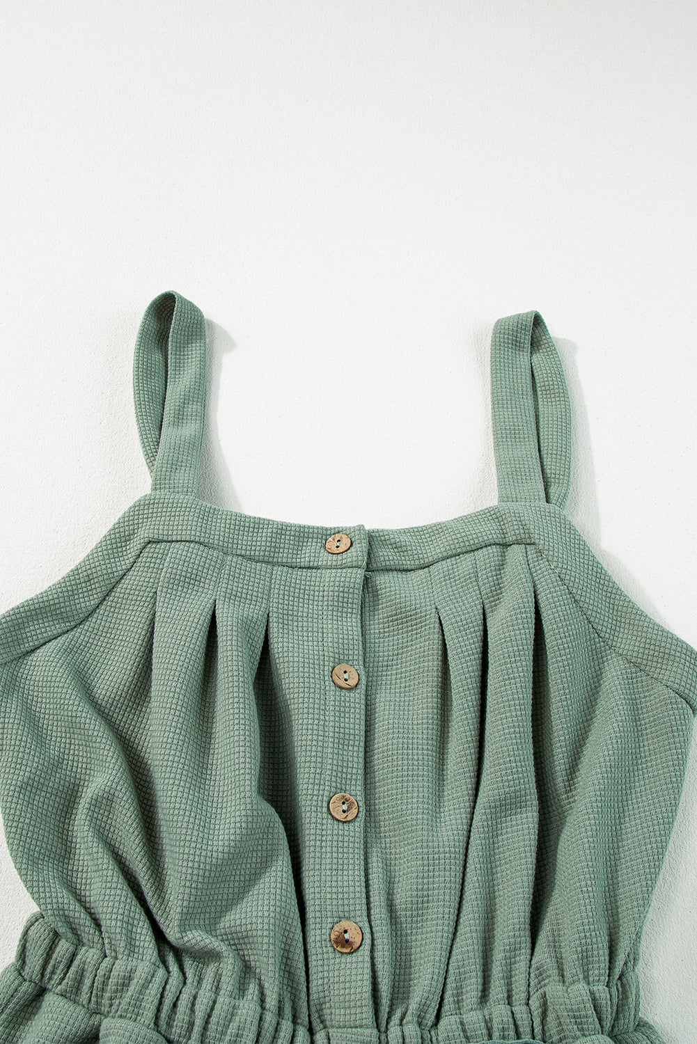 Moss Green Knotted Straps Button Textured Drawstring Jumpsuit