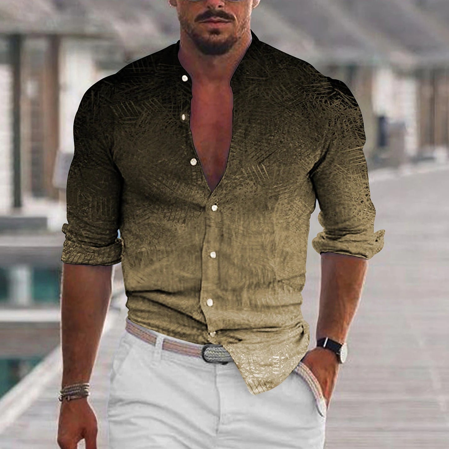 European And American Summer Men's Simple All-matching Short-sleeved Shirt 3D Digital Printing