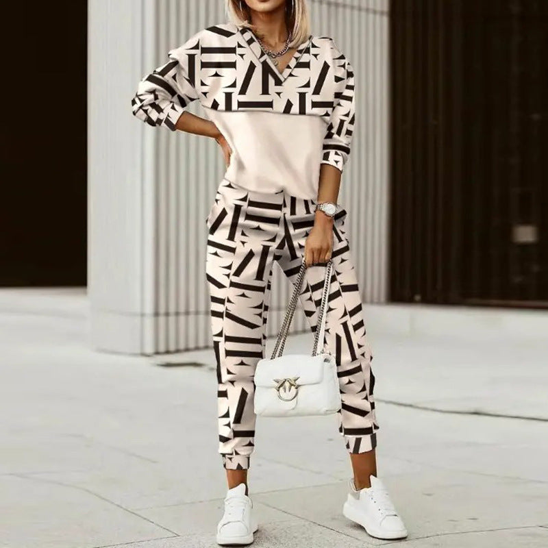 Women's Printed Long Sleeve Street Slim Fit Fashion Casual Suit