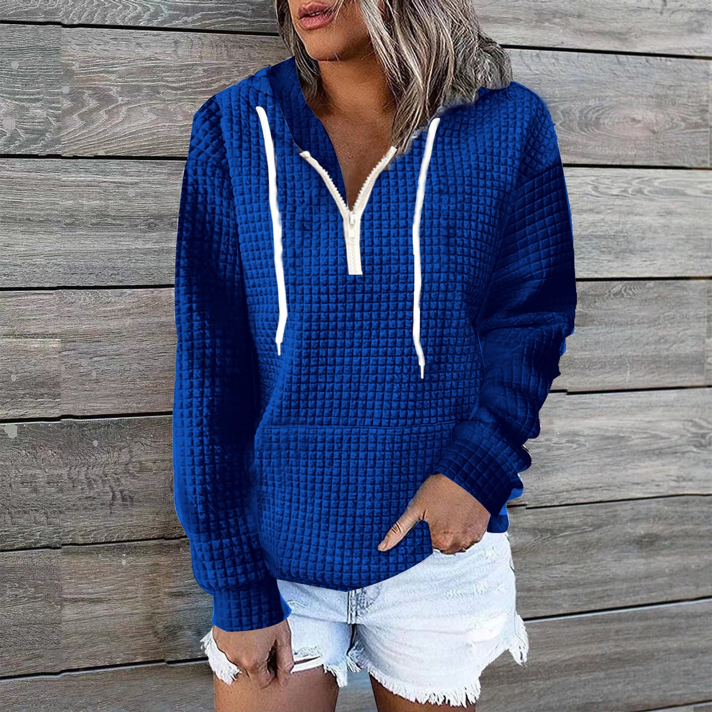 Women's Waffle Hoodie Sweater Coat