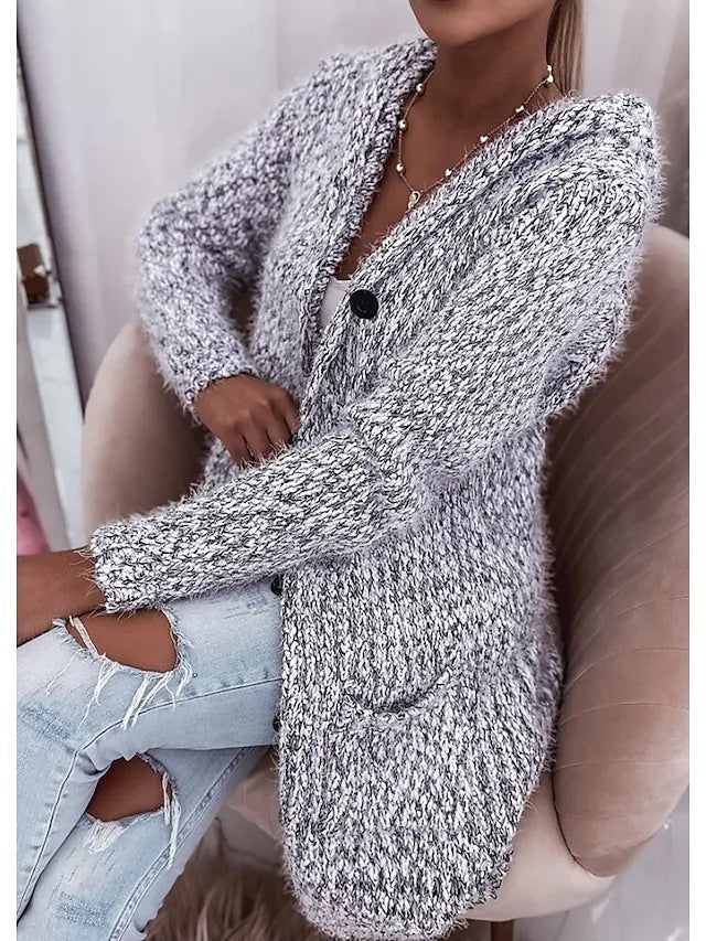 Women's Medium Length Cardigan Knitted Long Sleeve Sweater Snowflake Coat