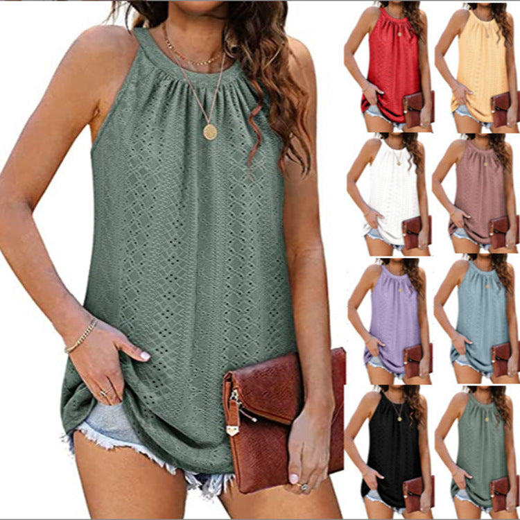 New Women's Vest Shirt Loose High Collar Sleeveless Hollow Top