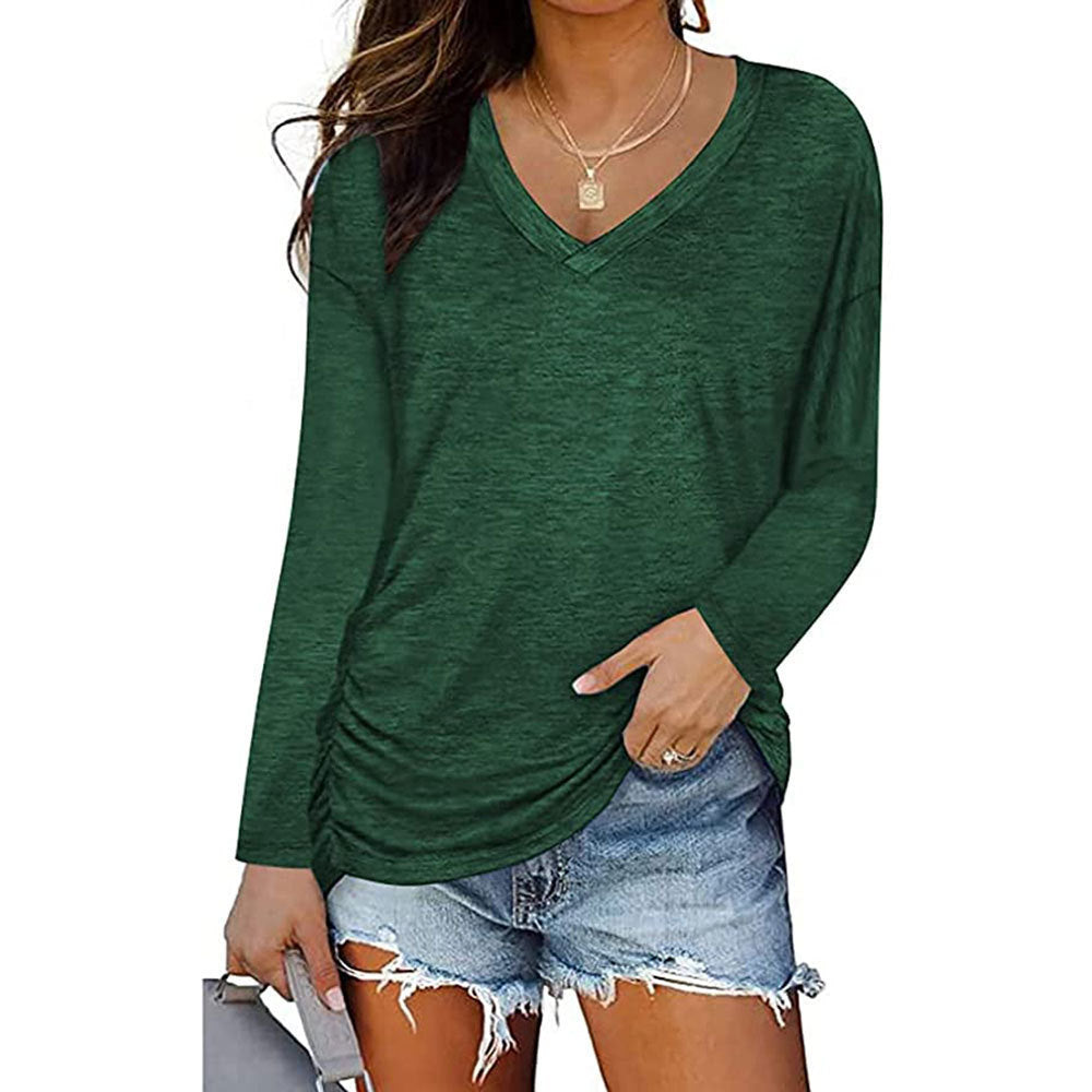 V-neck Long-sleeved Women's Top Fashion Casual Long Sleeve Top T-shirt