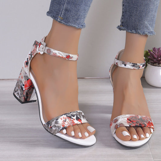 Large Size Thick Heel Women's Sandals High Heel Ankle-strap Buckle