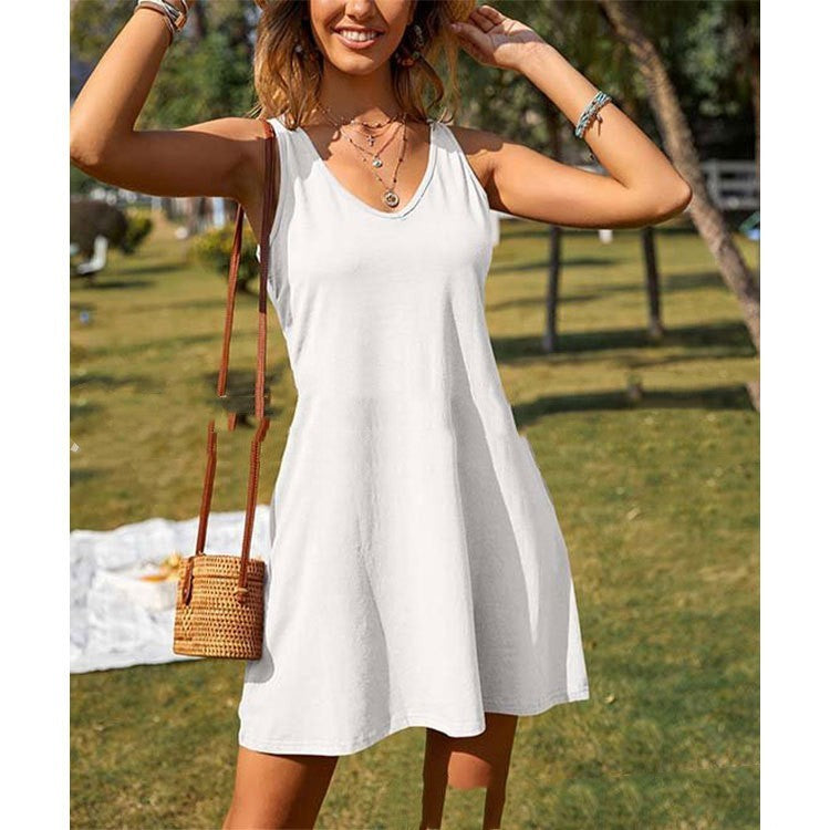 New Women's Solid Color Tank Top Casual Oversized Loose Fitting Dress