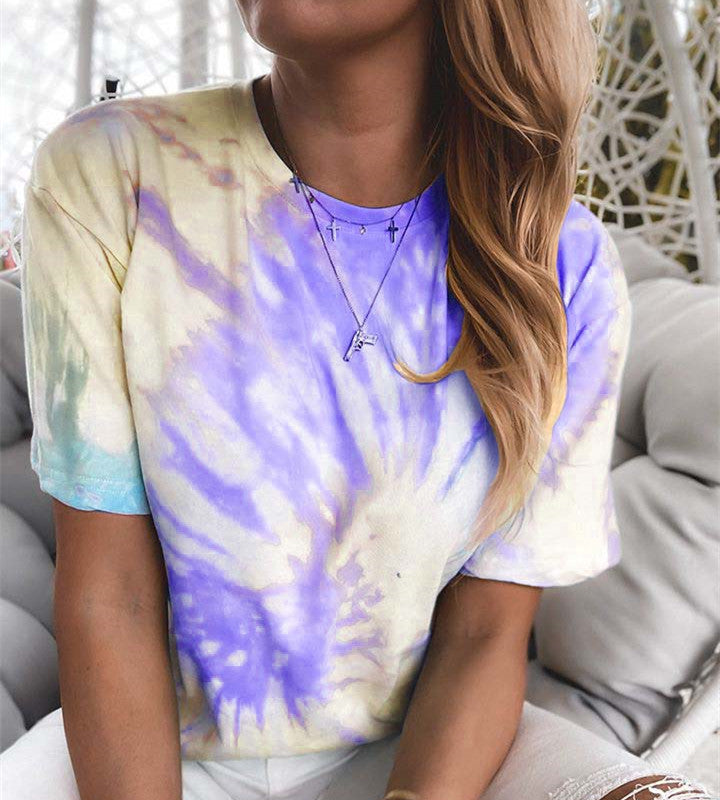 Dye gradient printed loose T-shirt