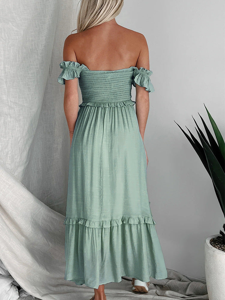 Backless Sling Solid Color Mid-length Dress