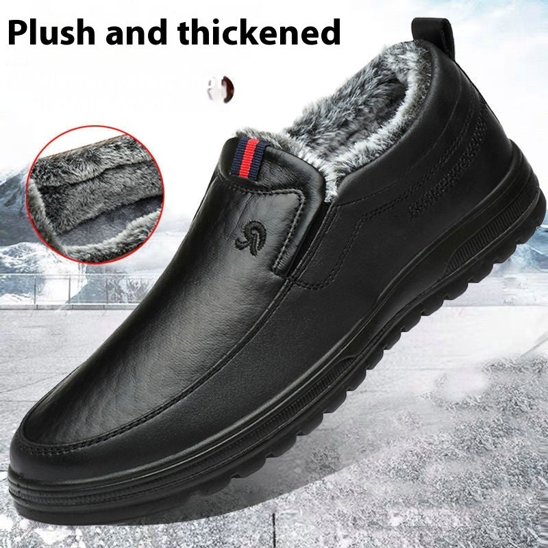 Fleece-lined Thick Waterproof Leather Cotton Shoes