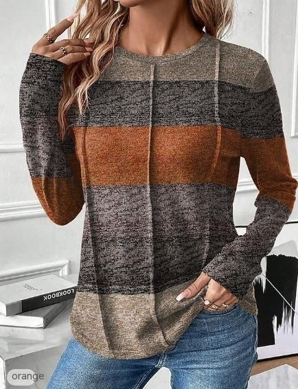 Round Neck Contrast Color Long Sleeve Casual And Comfortable Fashion Sweater