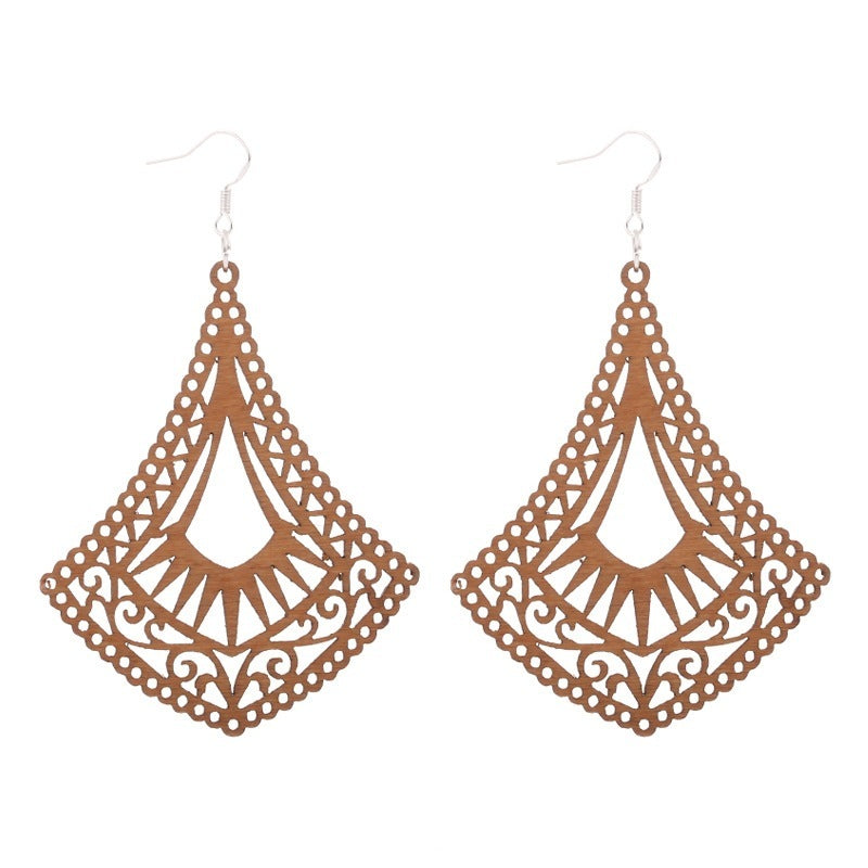 Exaggerated African Pattern Geometric Wooden Earrings Brown