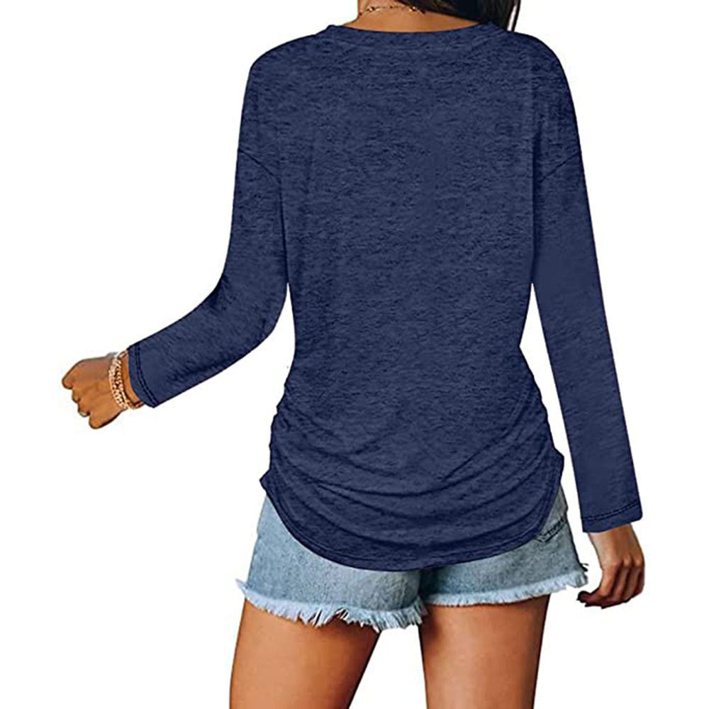 V-neck Long-sleeved Women's Top Fashion Casual Long Sleeve Top T-shirt