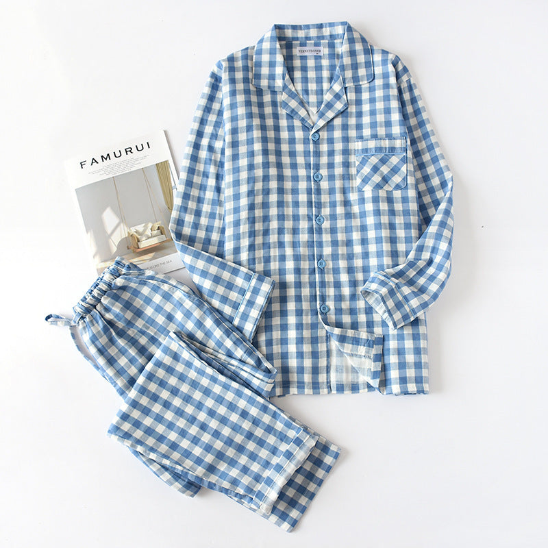 Cotton gauze plaid pajamas set