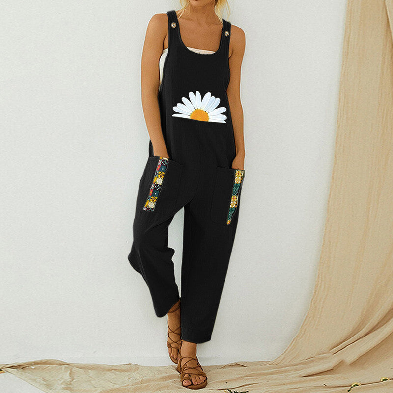 Women's Fashion Print Patchwork Jumpsuit