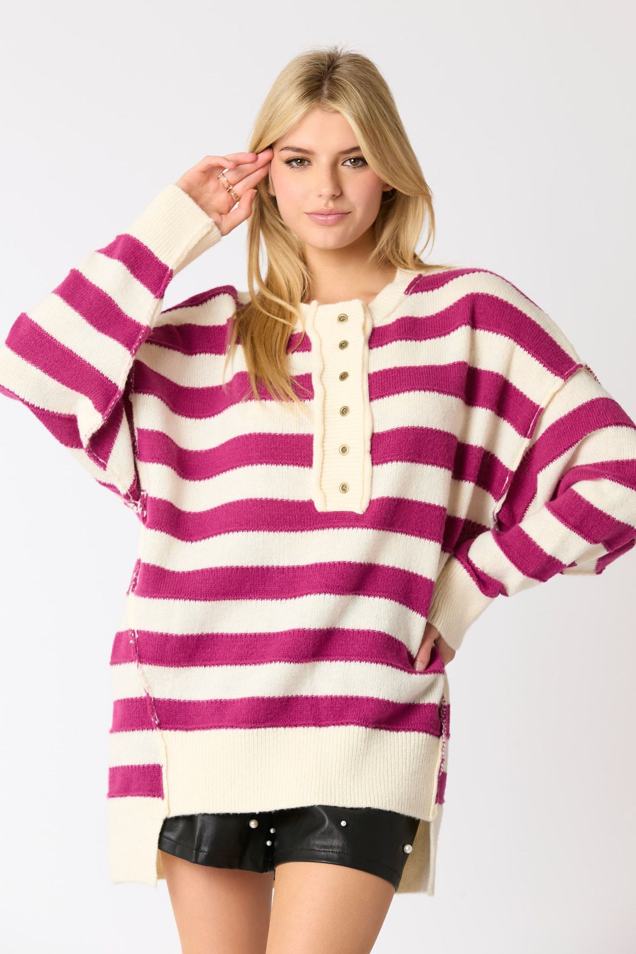 Loose Multicolor Knitted Sweater Long Sleeve Top For Women