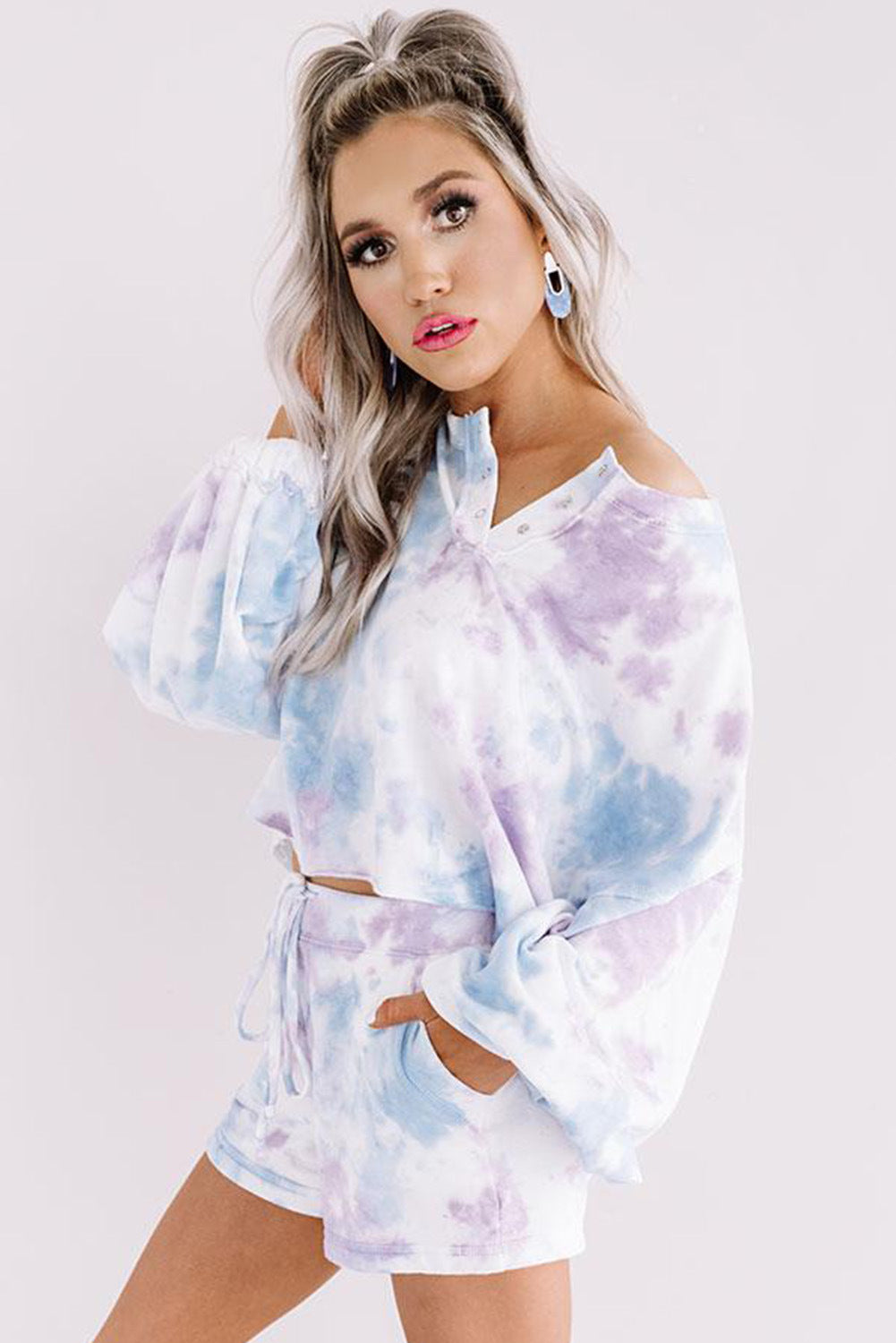 Printed and dyed cardigan sleeve pajamas