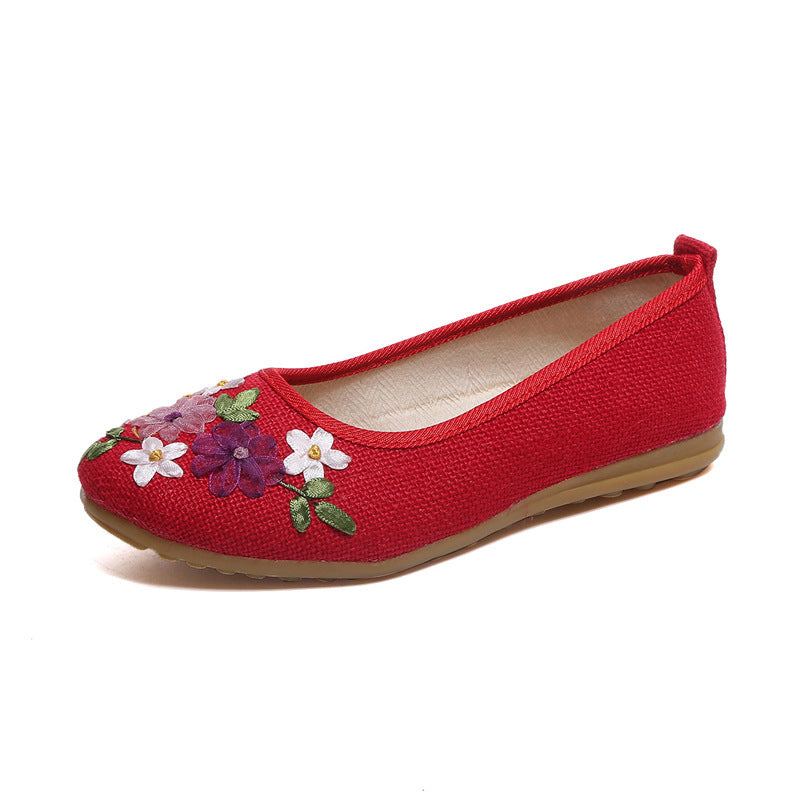 Ethnic Style Embroidered Shoes Flat Linen Women