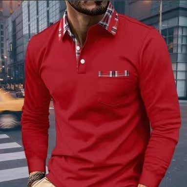 Autumn Button Pocket Men's Long Sleeve Polo Shirt