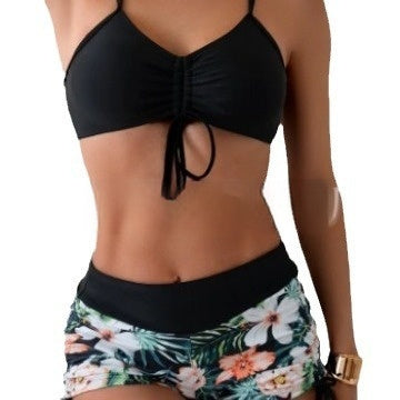 European And American Printed Boxer High Waist Split Bikini Sexy