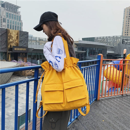 Fashion Work Clothes Drawstring Canvas Raw Shoulder Bag