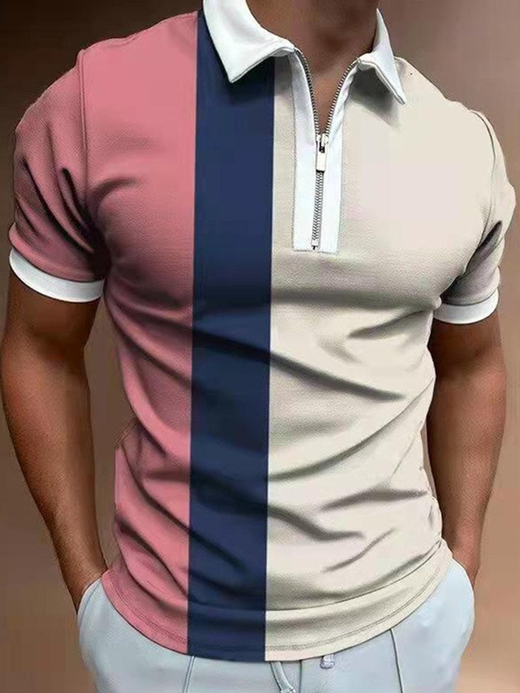 Multicolor Men's POLO Shirt Printed Short Sleeve