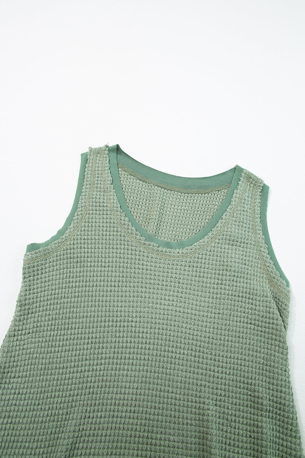 Sea Green Scoop Neck Waffle Knit Flowy Vest