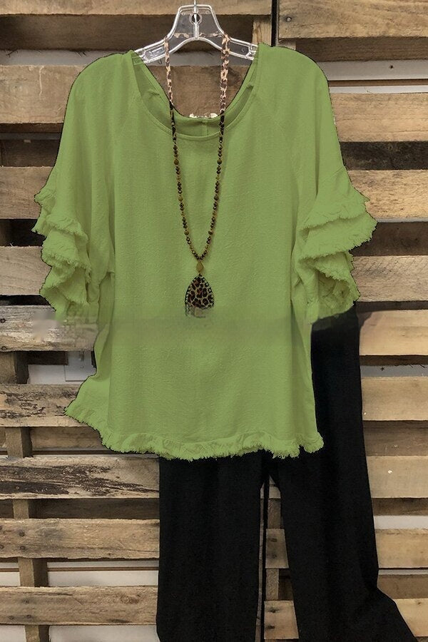 Solid Colour Fashion Loose Ruffle Sleeve Top