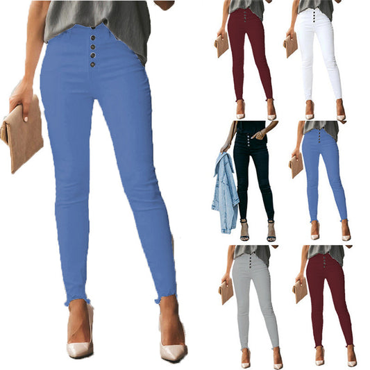Fashion Casual Women's Solid Color Breasted Trousers