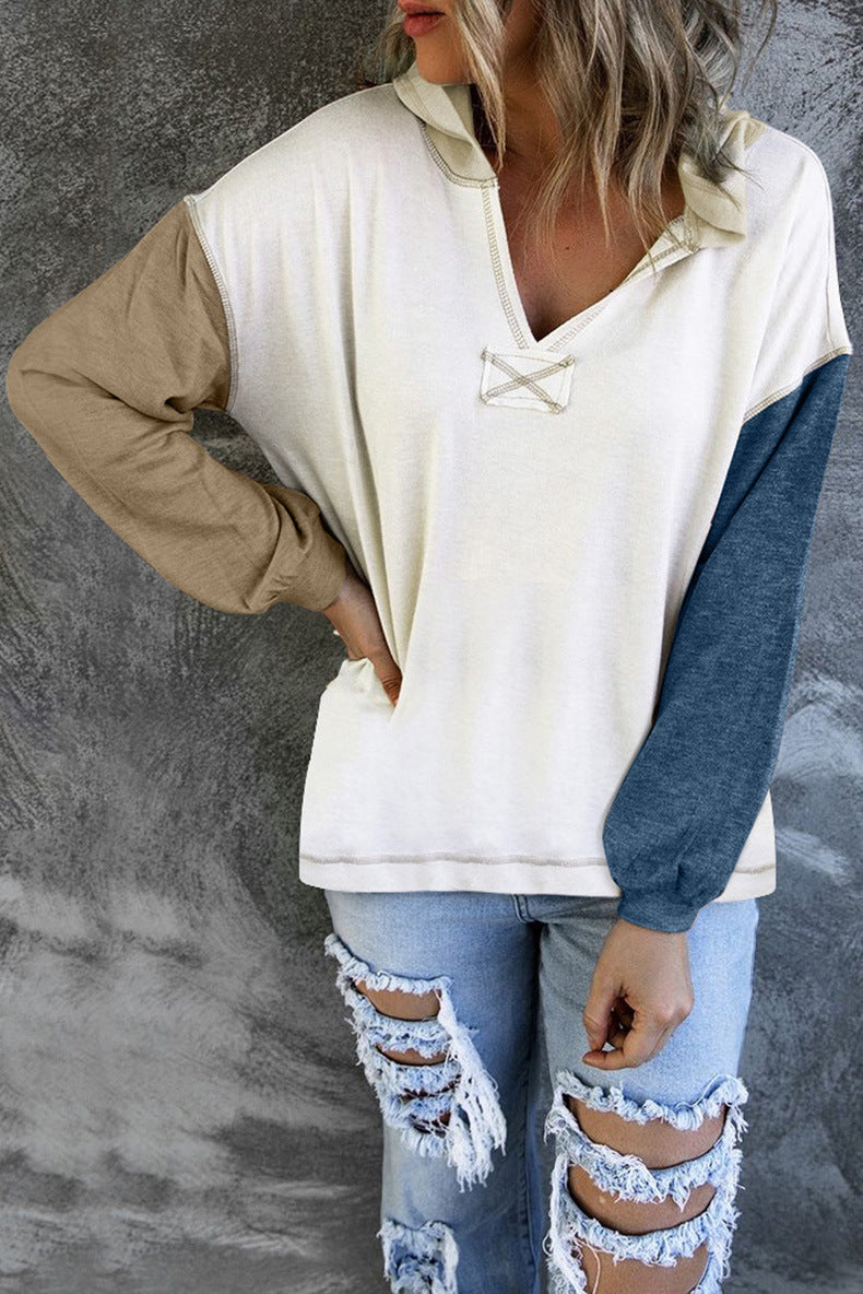Sweatshirt Hooded Color Difference Casual Sweater