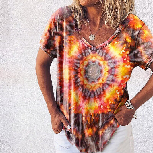 Tie-dye Gradient Loose Plus Size Ladies Rainbow Loose T-shirt