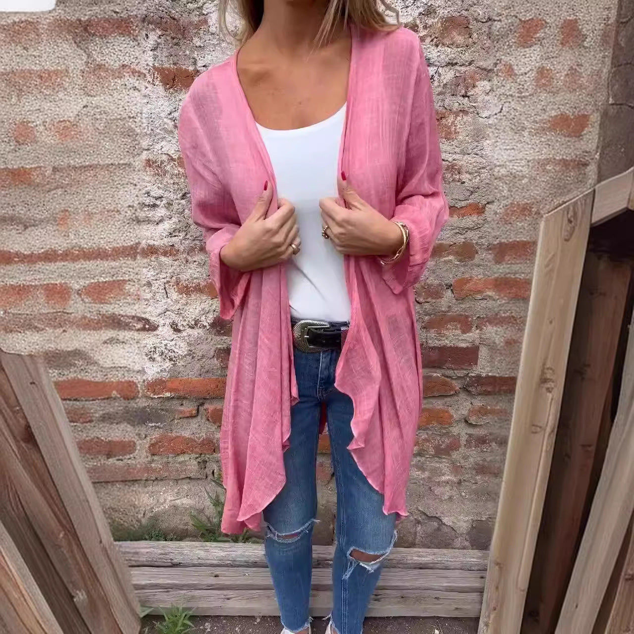 Women's Long Solid Color Casual Long Sleeved Cardigan