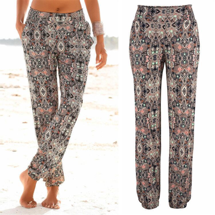 Women's Summer New Women's Fashion High Waist Floral Leisure Tappered Slim Thin Trousers