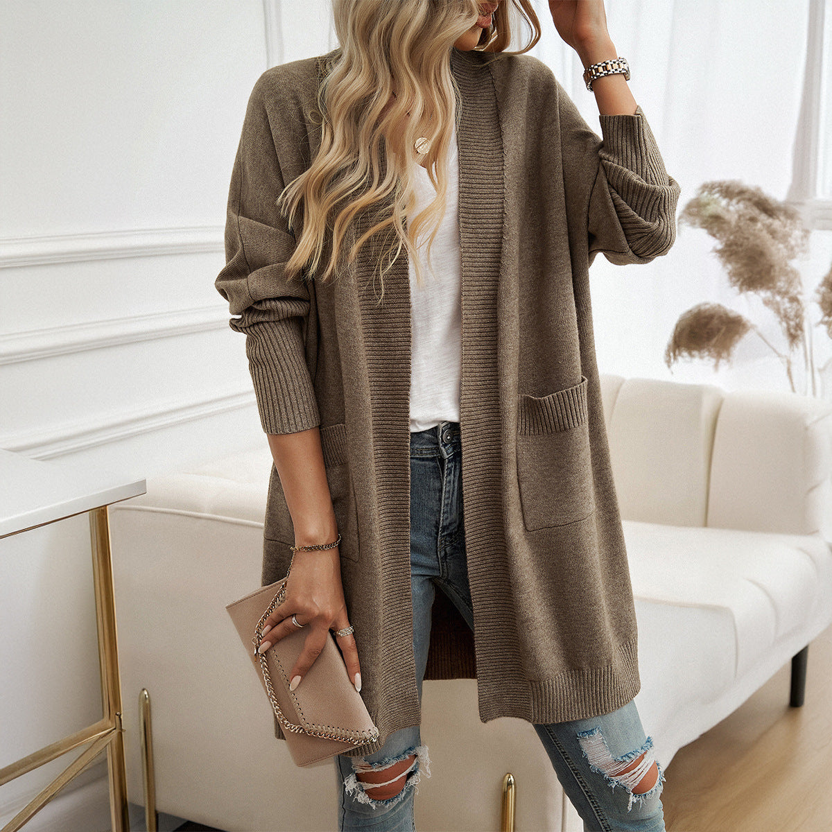 Women's Bat Sleeve Elegant Solid Color Cardigan