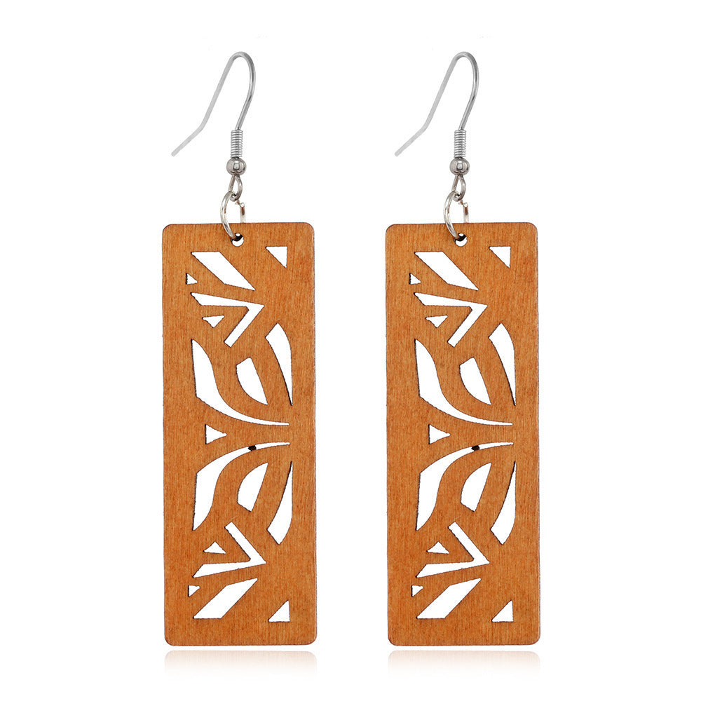 Exaggerated African Pattern Geometric Wooden Earrings Brown